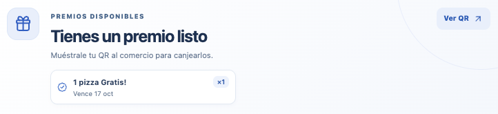 Pantalla real de Vuelve con un premio listo para canjear