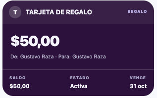Tarjeta de regalo real de Vuelve por $50, activa y lista para regalar