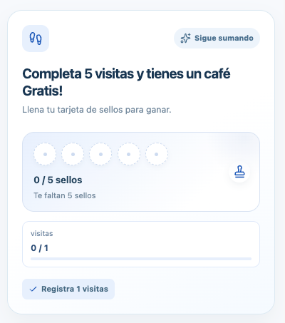 Tarjeta real de sellos de Vuelve: completa cinco visitas para ganar un café gratis